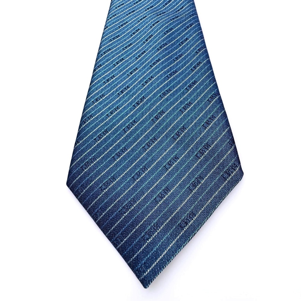 Vintage IBM Taiwan Mens Blue Striped Logo Corporate Necktie Tech Collectible